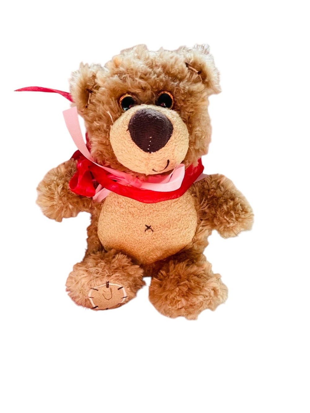Plush Brown Teddy Bear with Red Ribbon - Soft Kids Toy